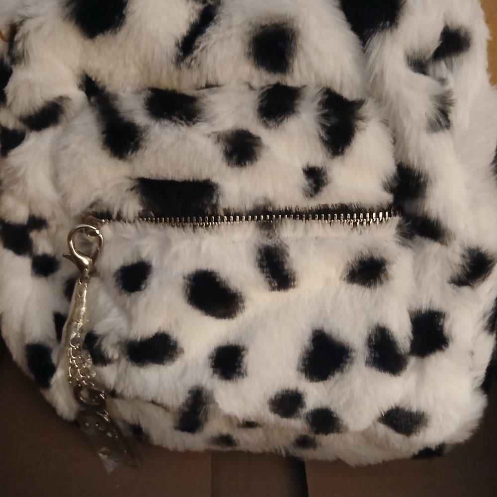 Chic Black and White Faux Fur Women's Backpack